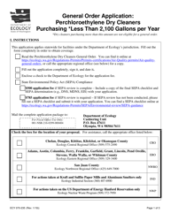 Form ECY070-235 General Order Application: Perchloroethylene Dry Cleaners Purchasing Less Than 2100 Gallons Per Year - Washington