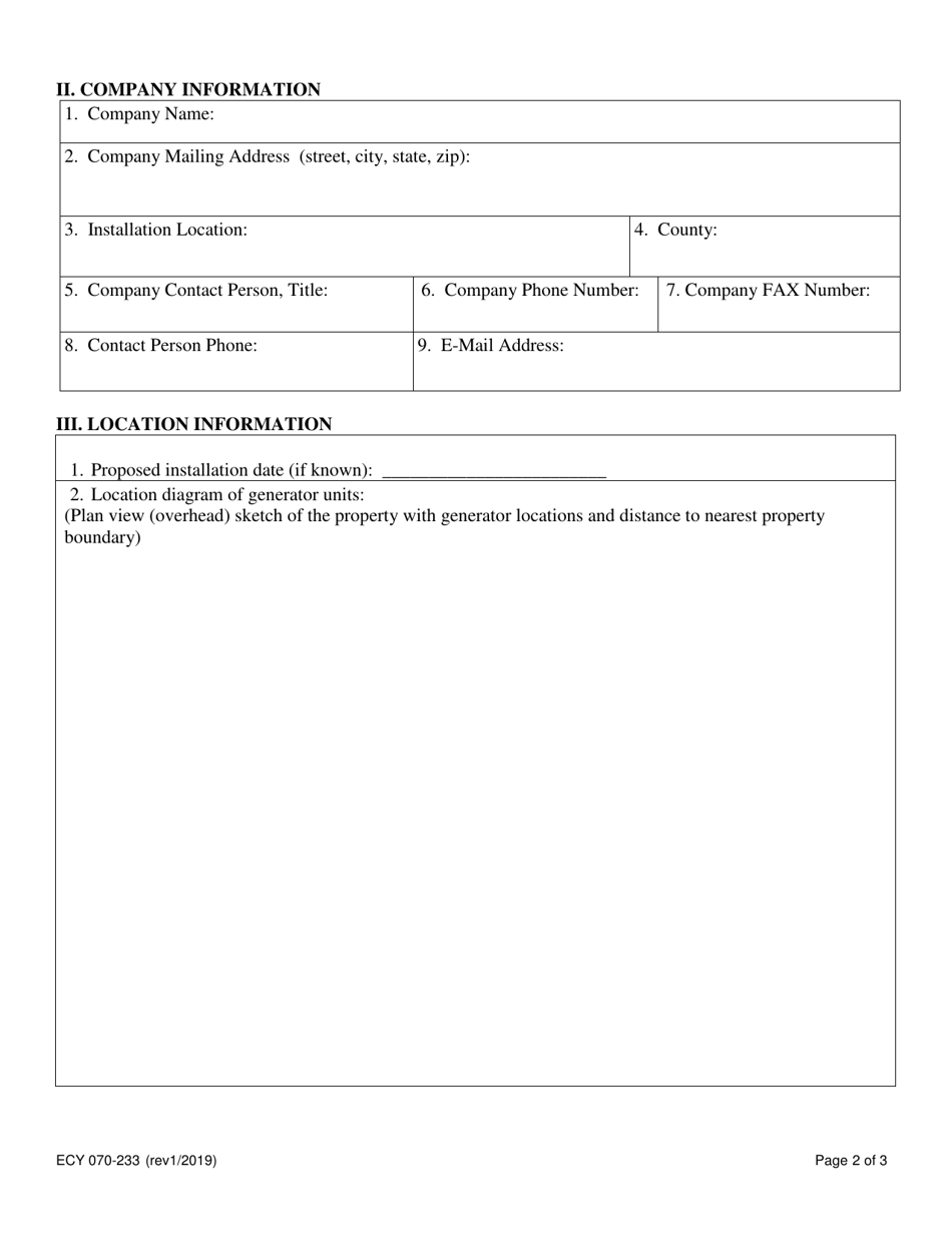 Form ECY070-233 General Order Application: Gaseous Fossil Fuel-Powered Emergency Generators - Washington, Page 2