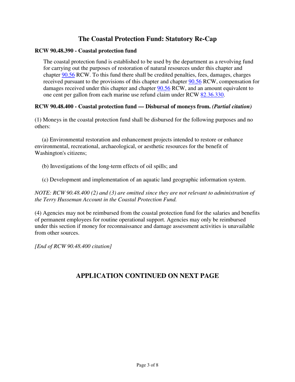 Form ECY070-397 Coastal Protection Fund Terry Husseman Account Grant Application - Washington, Page 3