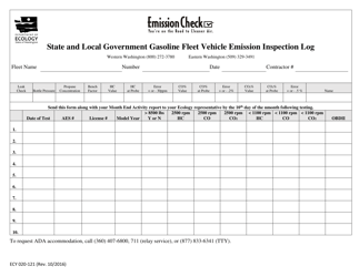 Document preview: Form ECY020-121 State and Local Government Gasoline Fleet Vehicle Emission Inspection Log - Washington