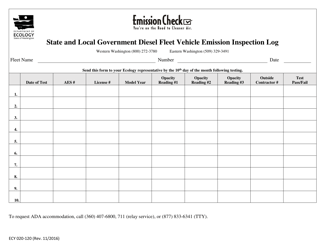 Document preview: Form ECY020-120 State and Local Government Diesel Fleet Vehicle Emission Inspection Log - Washington