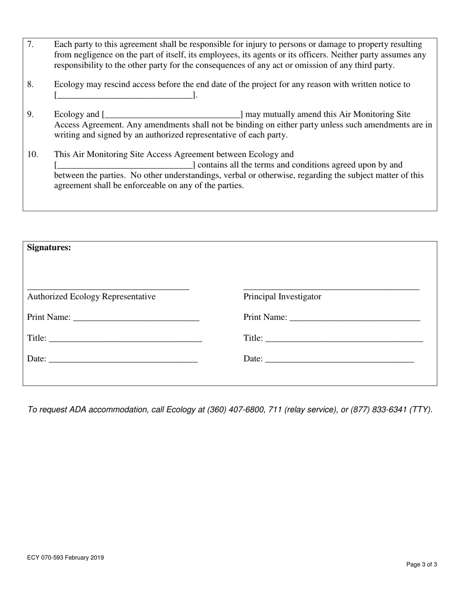 Form ECY070-593 Air Monitoring Site Access Agreement - Washington, Page 3