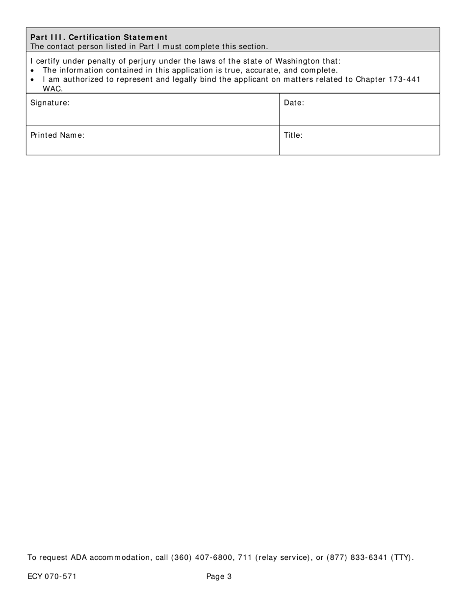Form ECY070-571 Greenhouse Gas Emissions Report Verification Program: Verification Body Application - Washington, Page 3