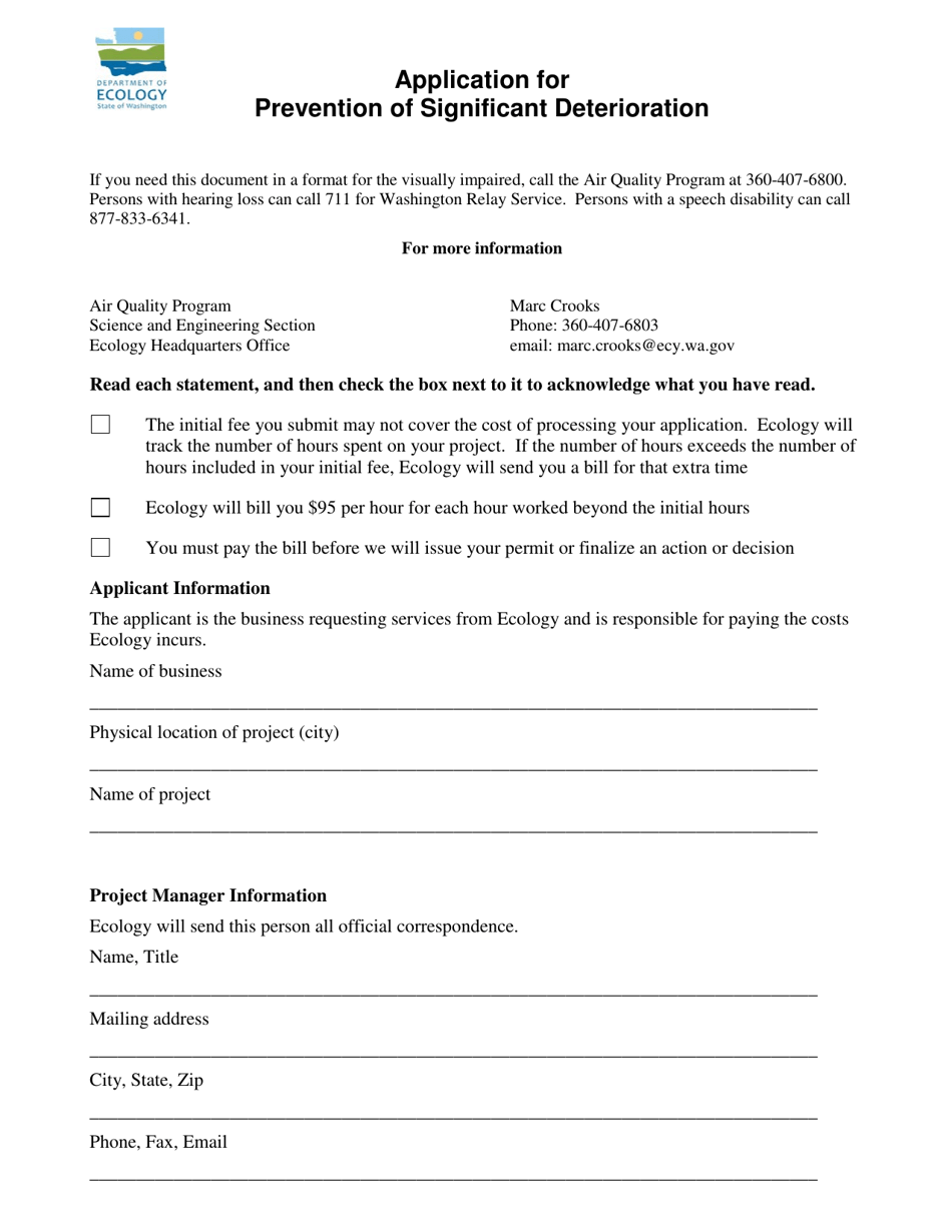 Form ECY070-414 Application for Prevention of Significant Deterioration - Washington, Page 3