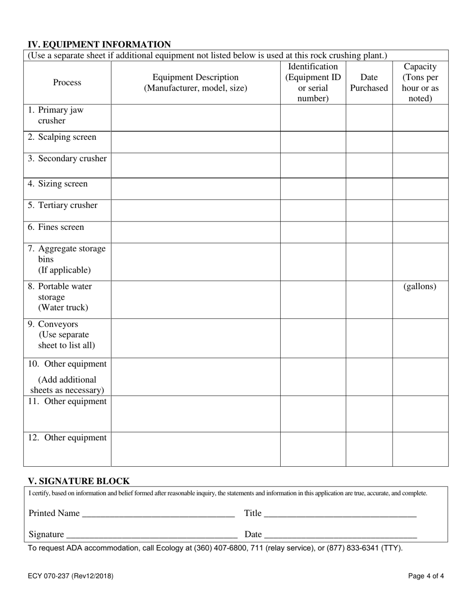 Form ECY070-237 General Order Application: Stationary and Portable Rock Crushers - Washington, Page 4