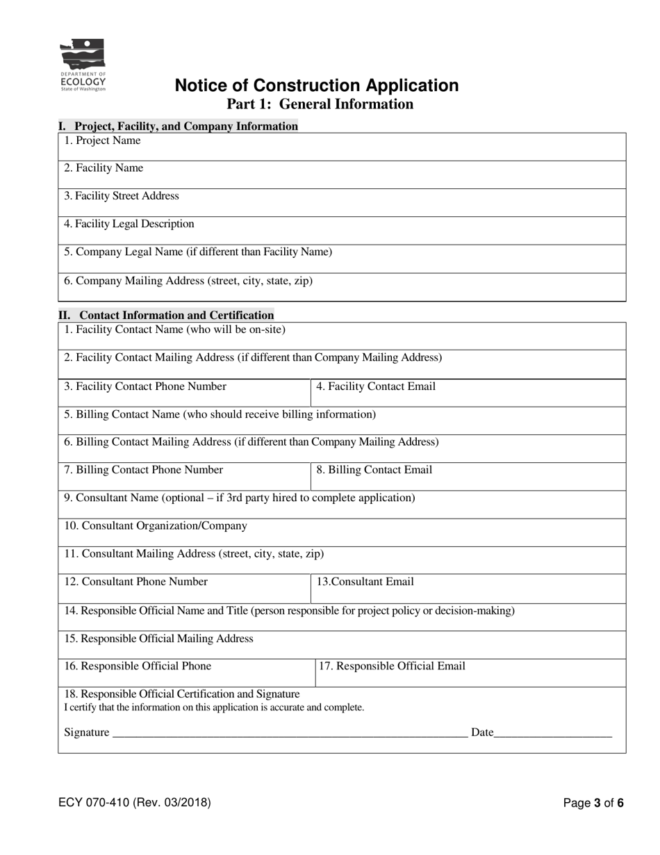 Form ECY070-410 Notice of Construction Application - Washington, Page 3