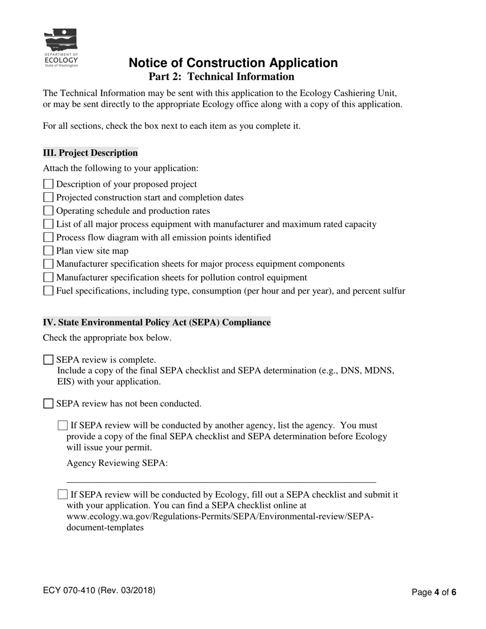 Form ECY070-410 Notice of Construction Application - Washington, Page 4