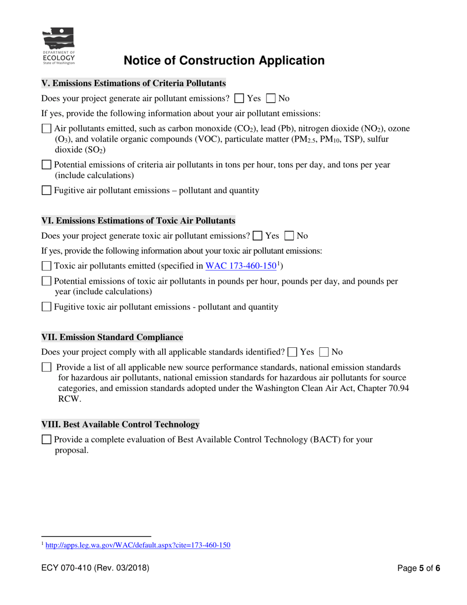 Form ECY070-410 Notice of Construction Application - Washington, Page 5