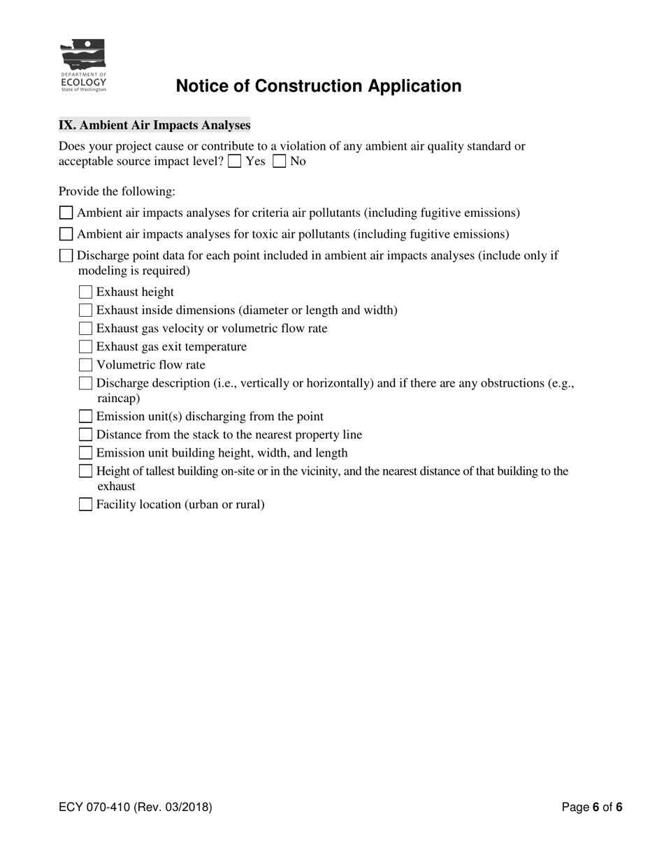Form ECY070-410 Notice of Construction Application - Washington, Page 6