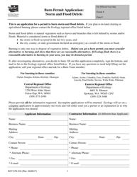 Document preview: Form ECY070-318 Burn Permit Application: Storm and Flood Debris - Washington