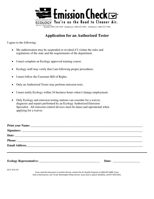Form ECY070-476 Application for an Authorized Tester - Washington