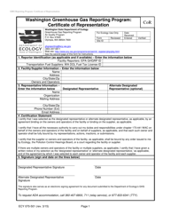 Document preview: Form ECY070-501 Washington Greenhouse Gas Reporting Program: Certificate of Representation - Washington