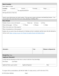 Form ECY070-52 Burn Permit Application: Special - Washington, Page 2