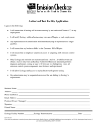 Document preview: Form ECY070-477 Emission Check Program: Authorized Test Facility Application - Washington