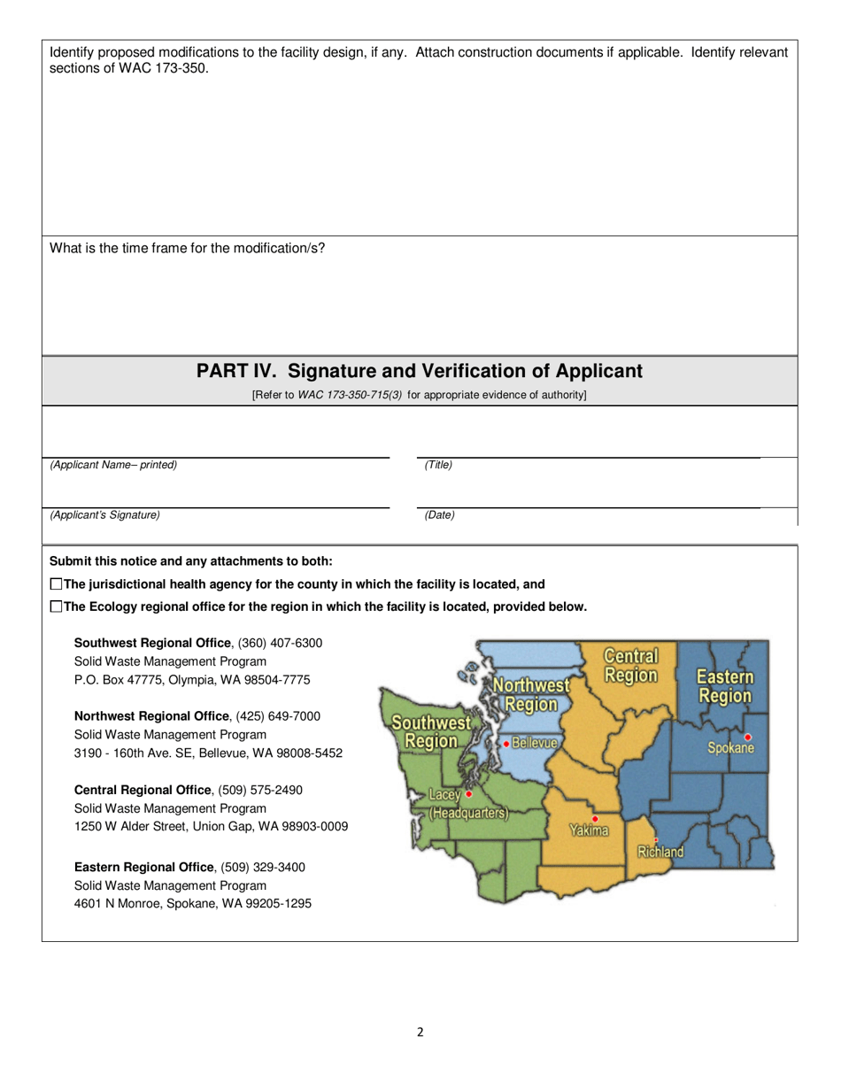 Form ECY070-401 Application for Modification of Solid Waste Handling Permit - Washington, Page 2