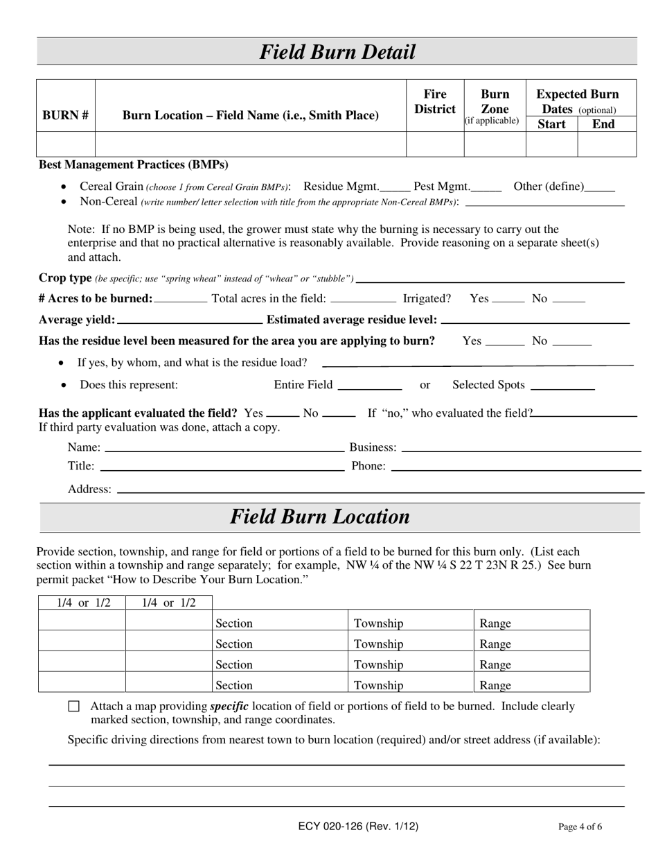 Form ECY020-126 Agricultural Burn Permit Application for Field Burning - Washington, Page 4