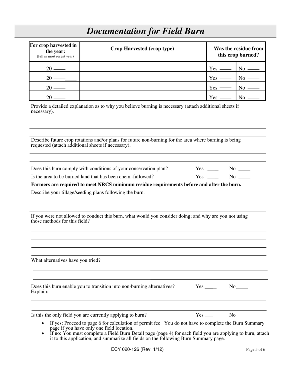 Form ECY020-126 Agricultural Burn Permit Application for Field Burning - Washington, Page 5