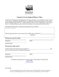 Document preview: Form ECY070-496 Consent to Use My Image in Photo or Video - Washington