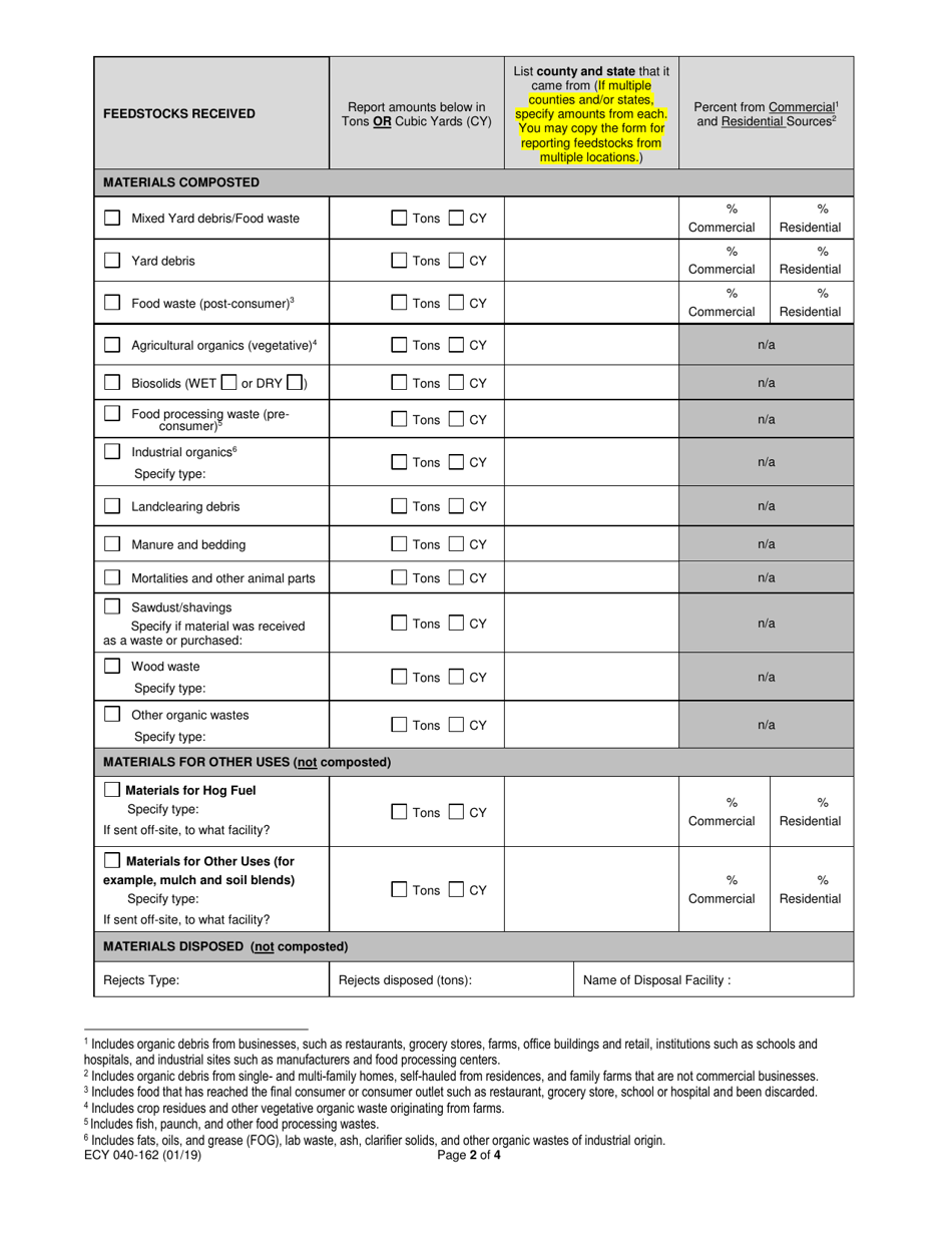 Form ECY040-162 Composting Facility Report - Washington, Page 2