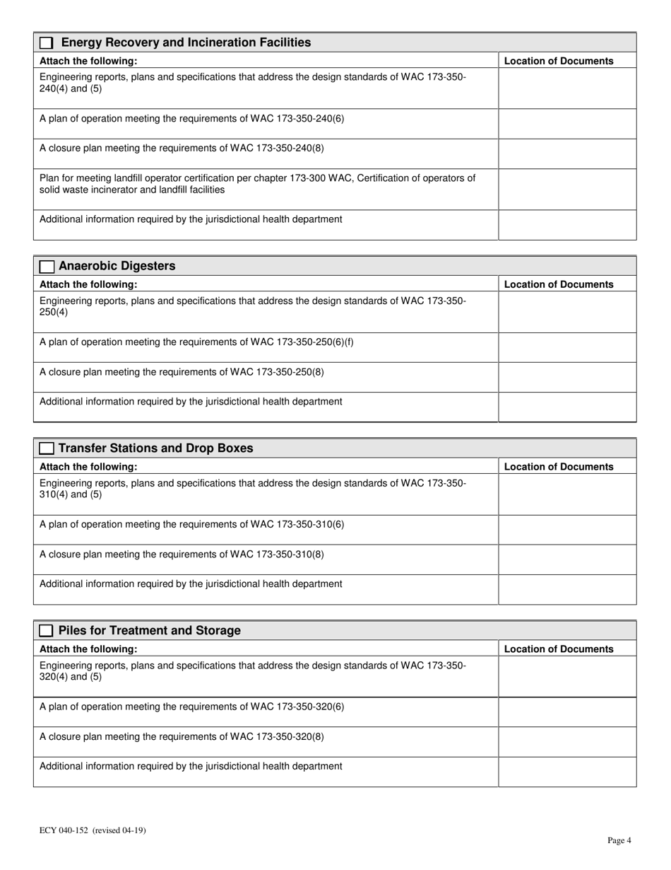 Form ECY040-152 Solid Waste Permit Application - Washington, Page 4