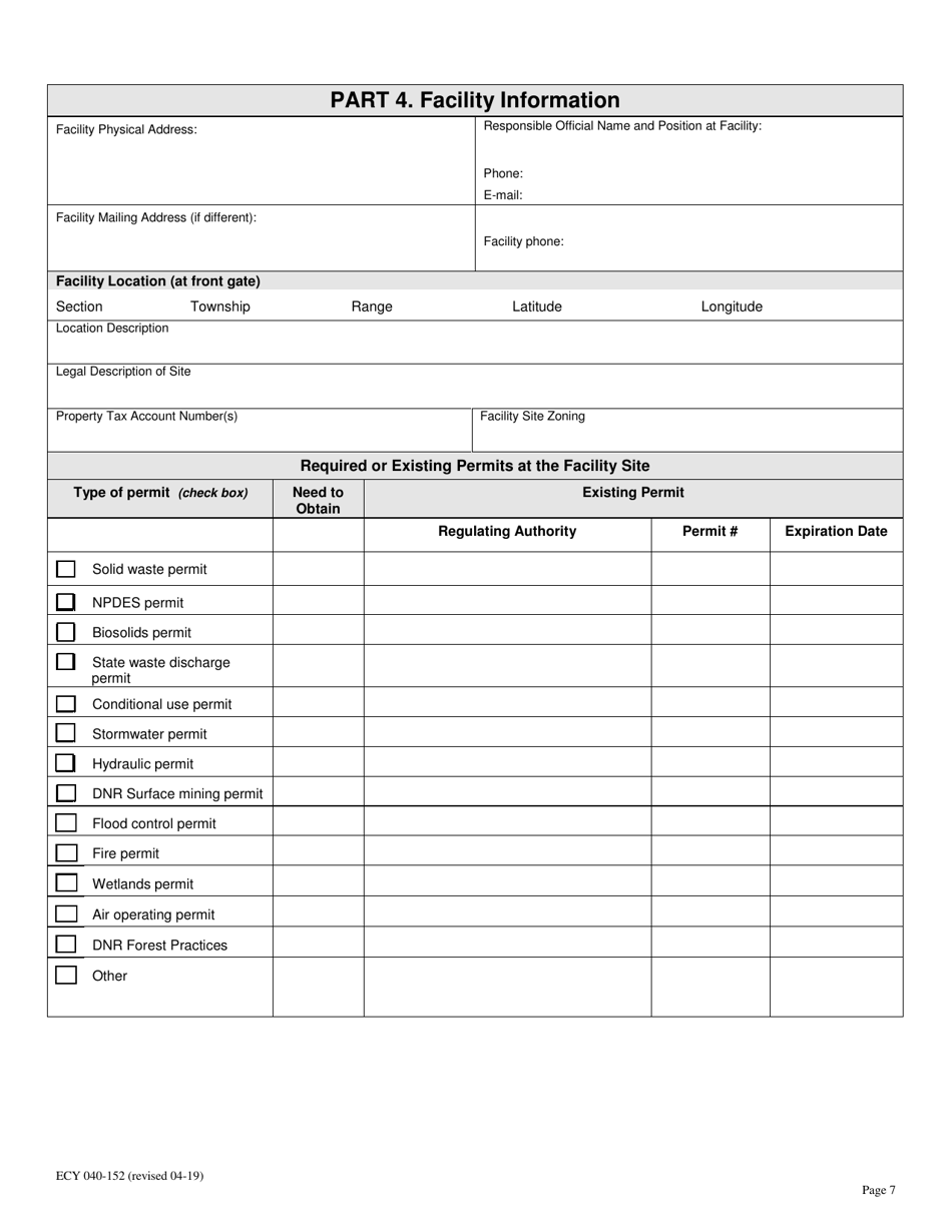 Form ECY040-152 Solid Waste Permit Application - Washington, Page 7