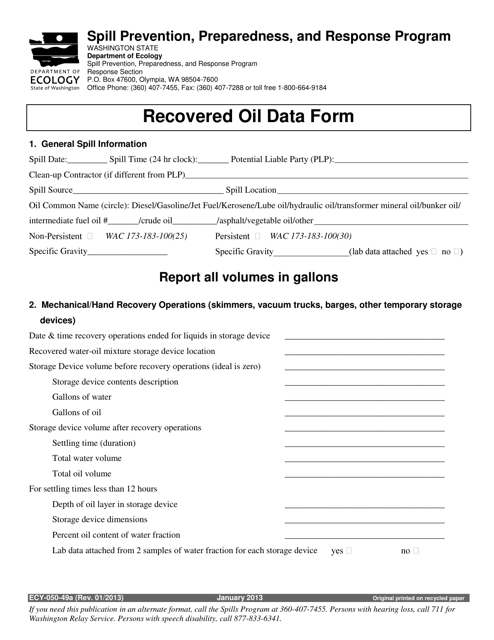 Form ECY050-49A Recovered Oil Data Form - Washington