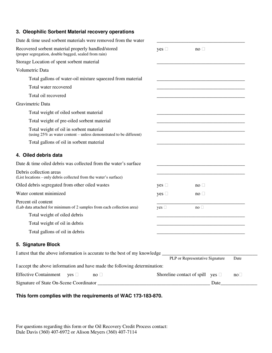 Form ECY050-49A Recovered Oil Data Form - Washington, Page 2