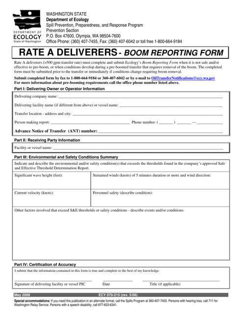 Form ECY070-215 Rate a Deliverers - Boom Reporting Form - Washington