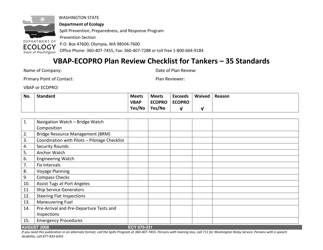 Document preview: Form ECY070-331 Vbap-Ecopro Plan Review Checklist for Tankers - 35 Standards - Washington