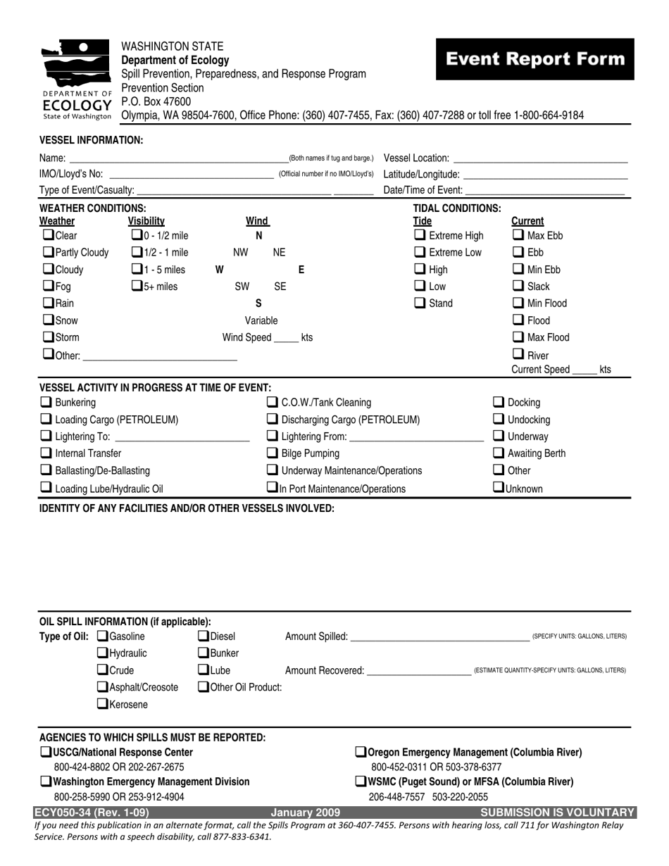 Form ECY050-34 Event Report Form - Washington, Page 1
