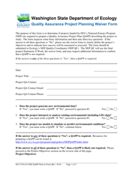 Document preview: Form ECY070-432 Quality Assurance Project Planning Waiver Form - Washington