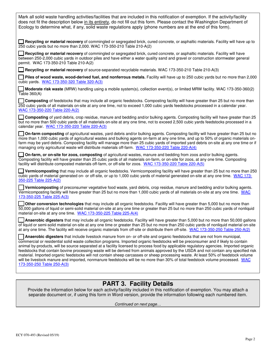 Form ECY070-493 Notice of Intent to Operate Under Terms and Conditions for Solid Waste Permit Exemption - Washington, Page 2