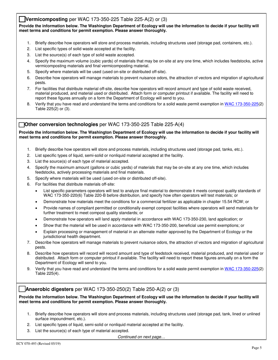 Form ECY070-493 Notice of Intent to Operate Under Terms and Conditions for Solid Waste Permit Exemption - Washington, Page 5
