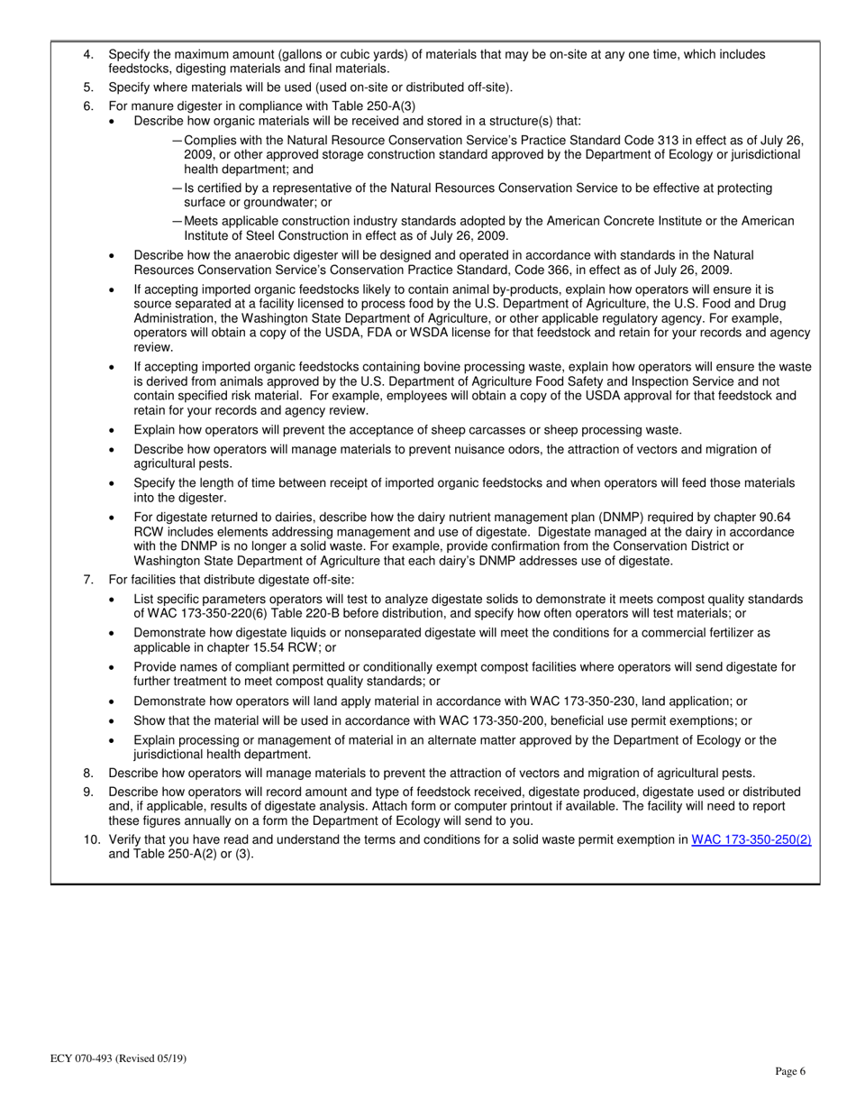 Form ECY070-493 Notice of Intent to Operate Under Terms and Conditions for Solid Waste Permit Exemption - Washington, Page 6