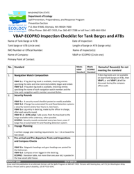 Document preview: Form ECY050-36 Vbap-Ecopro Inspection Checklist for Tank Barges and Atbs - Washington