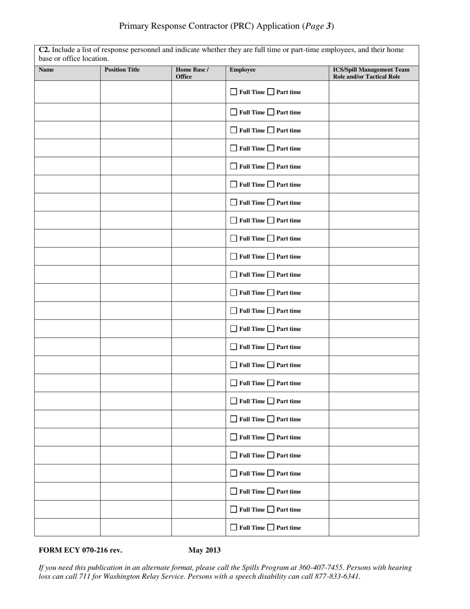 Form ECY070-216 Primary Response Contractors Application - Washington, Page 3