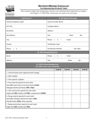 Form ECY070-71 &quot;Retrofit/Repair Checklist for Underground Storage Tank&quot; - Washington
