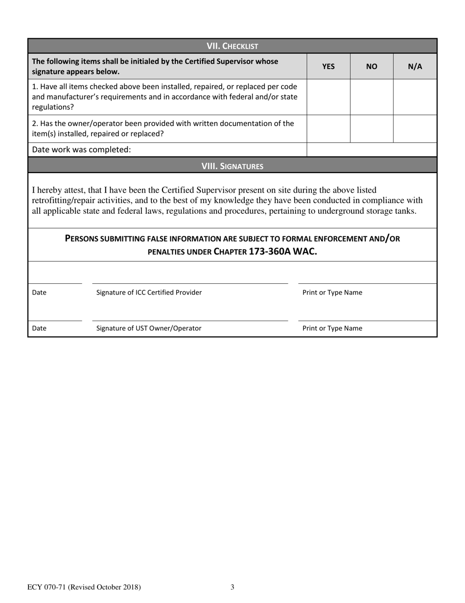 Form ECY070-71 Retrofit / Repair Checklist for Underground Storage Tank - Washington, Page 3