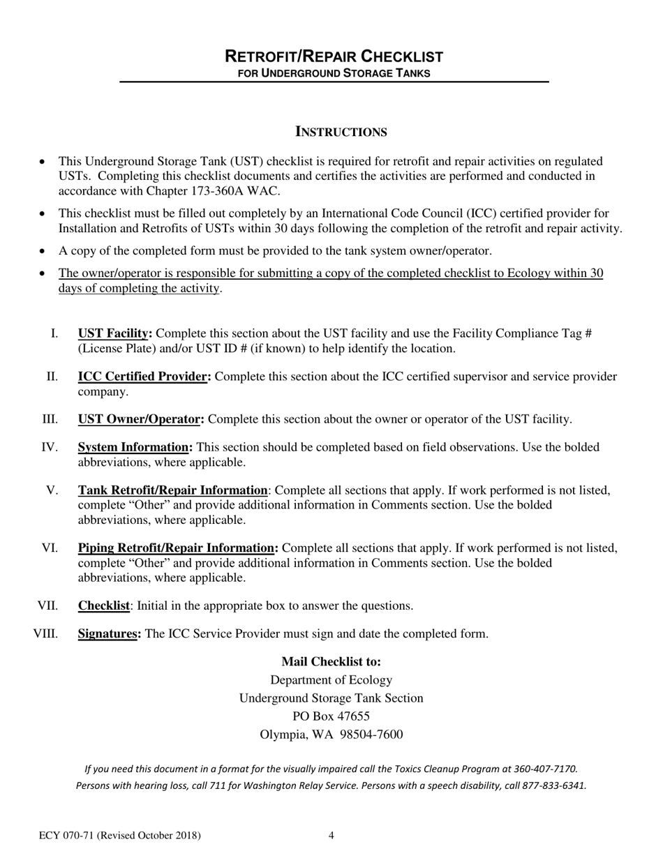 Form ECY070-71 Retrofit / Repair Checklist for Underground Storage Tank - Washington, Page 4