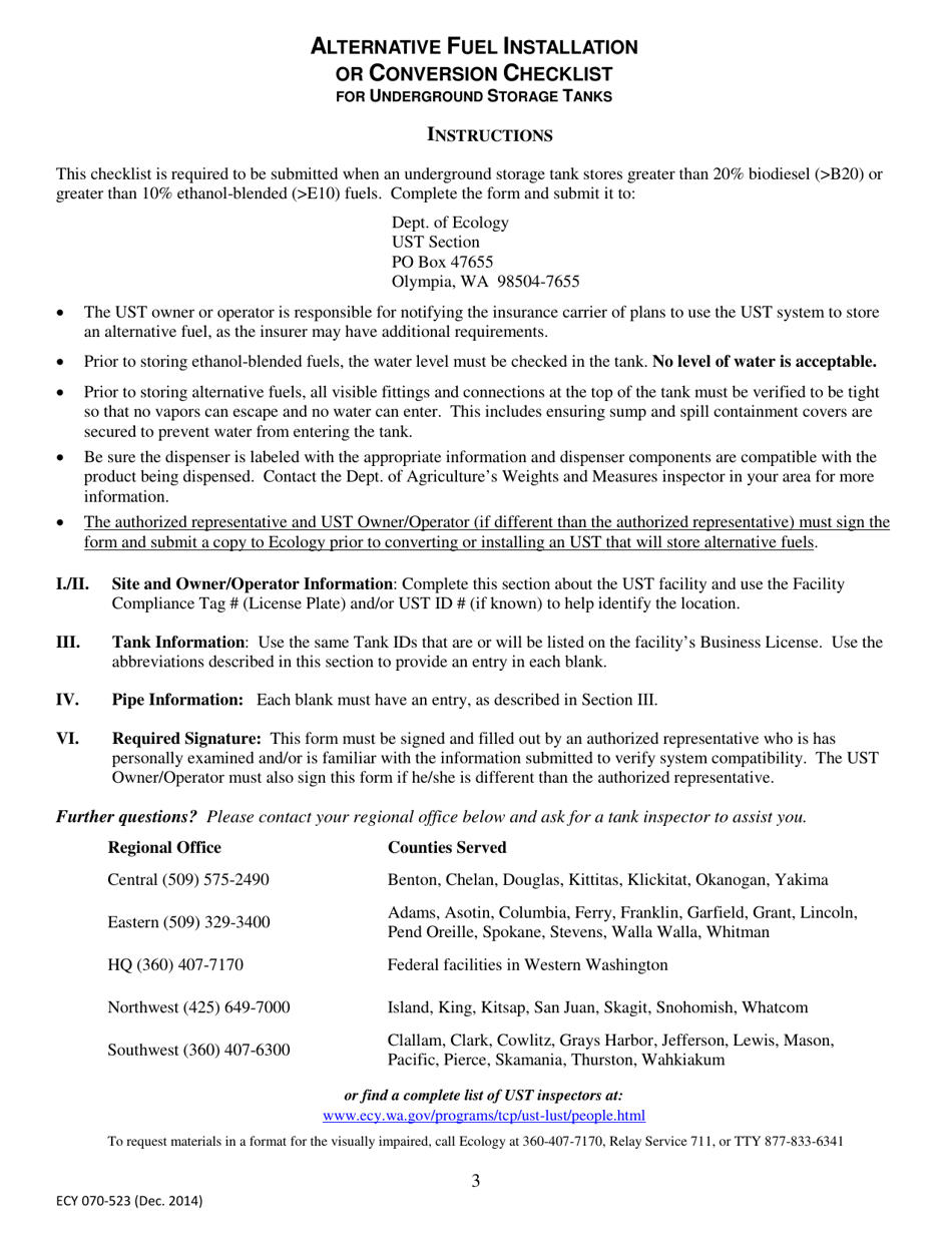 Form ECY070-523 Alternative Fuel Installation or Conversion Checklist - Washington, Page 3