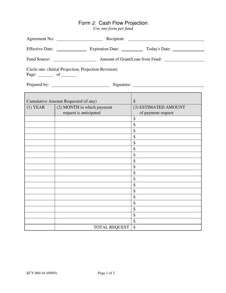 Form ECY060-16 (J) Cash Flow Projection - Washington, Page 1