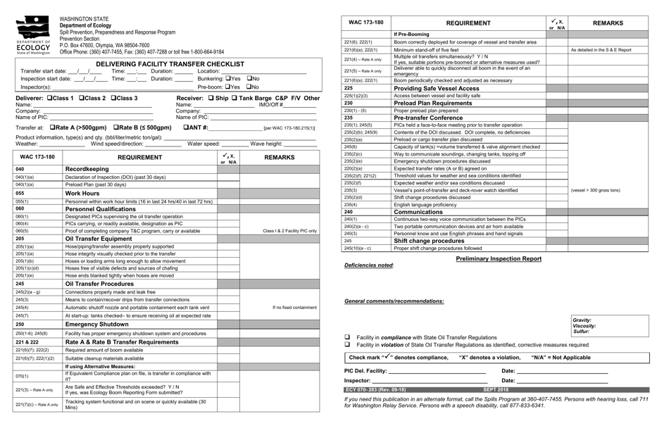Form ECY070-283 Delivering Facility Transfer Checklist - Washington, Page 1