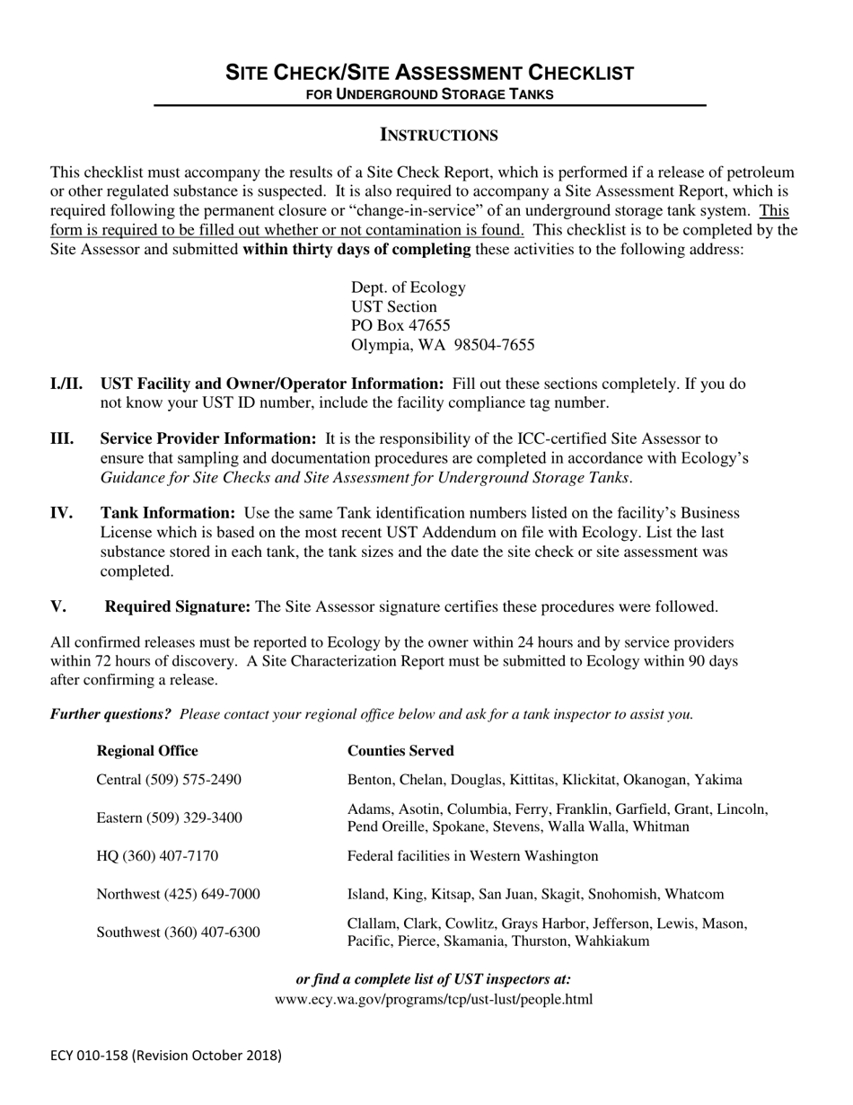 Form ECY010-158 Site Check / Site Assessment Checklist for Underground Storage Tank - Washington, Page 3