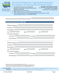Document preview: Form ECY070-603 Site Id Form Addendum: Large Quantity Generator Consolidation of Small Quantity Generator Waste - Washington