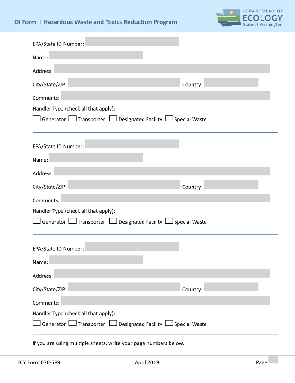 Form ECY070-589 Off-Site Identification (Oi) Form - Washington, Page 2