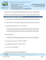 Form ECY070-590 Waste Received (Wr) Form - Washington