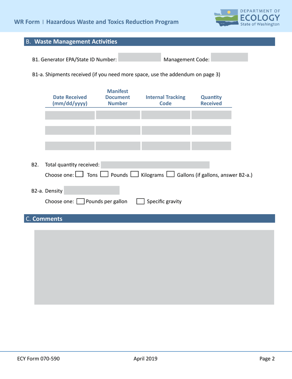 Form ECY070-590 Waste Received (Wr) Form - Washington, Page 2