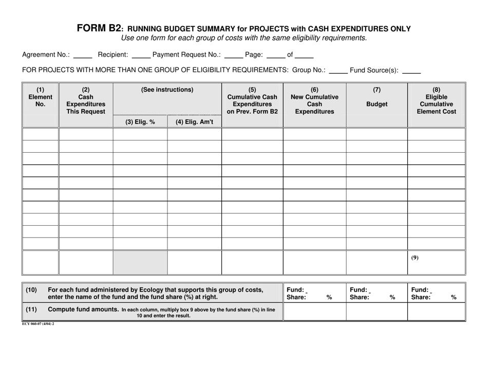 Form ECY060-07 (B2) Download Printable PDF or Fill Online Running ...