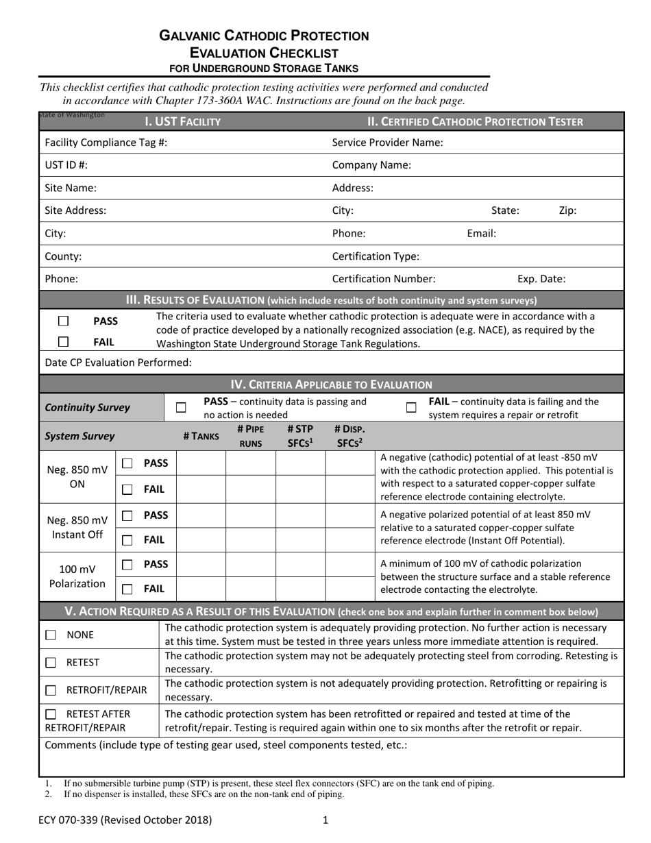 Form ECY070-339 Underground Storage Tank Galvanic Cathodic Protection Evaluation Checklist - Washington, Page 1