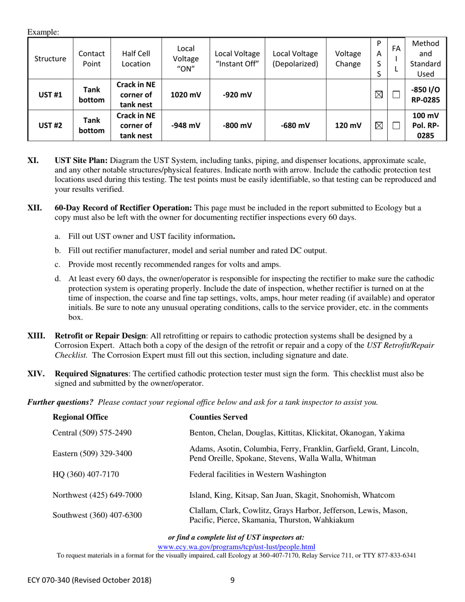 Form ECY070-340 Underground Storage Tank Impressed Cathodic Protection Evaluation Checklist - Washington, Page 9